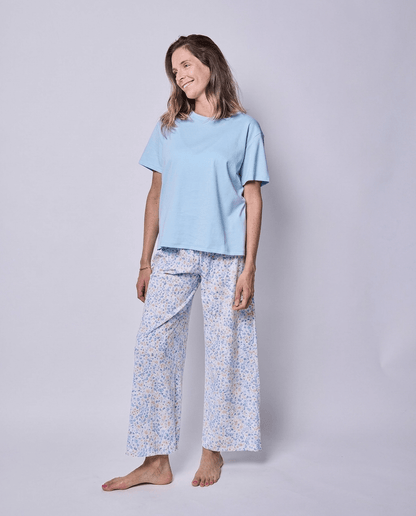 Pijama mujer pantalón y polera flores otoñal algodón pima - SimplyB