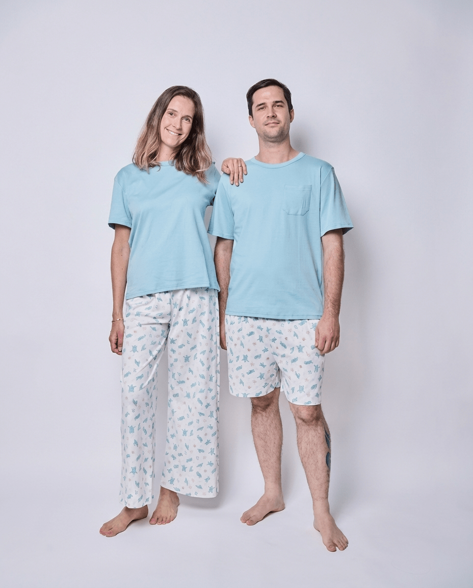 Pijama mujer pantalón y polera tortugas acuarela algodón pima - SimplyB