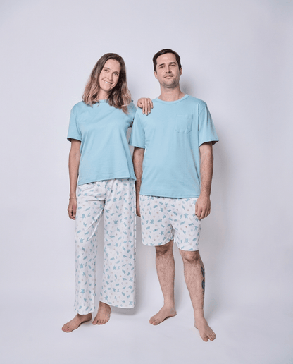 Pijama mujer pantalón y polera tortugas acuarela algodón pima - SimplyB