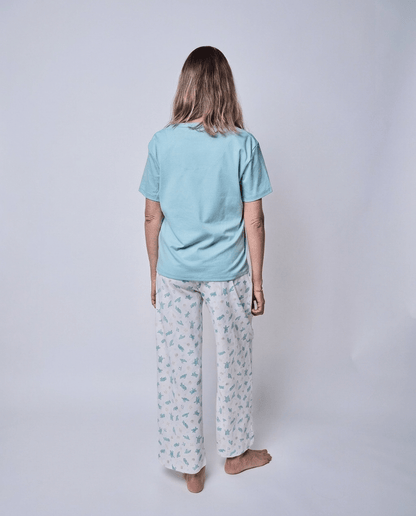 Pijama mujer pantalón y polera tortugas acuarela algodón pima - SimplyB