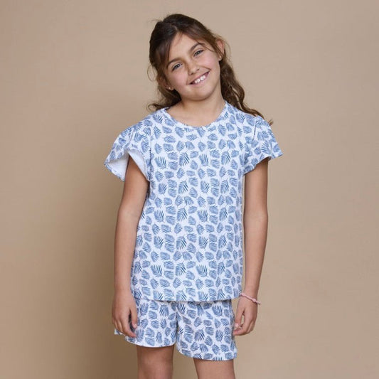 Pijama Niña Corto Algodón Pima Helechos Azules - SimplyB