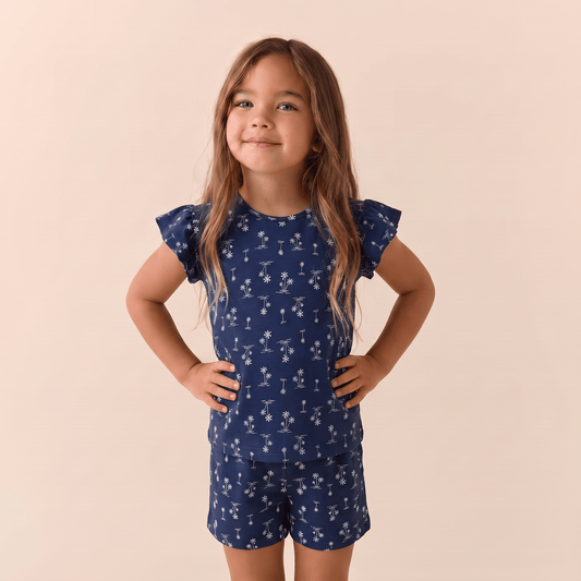 Pijama Niña Corto Algodón Pima Palmeras azules - SimplyB