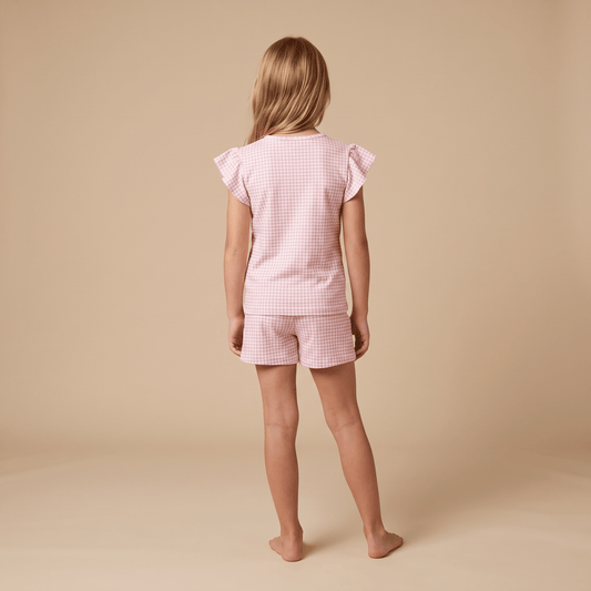 Pijama Niña Corto Algodón Vichy rosado - SimplyB