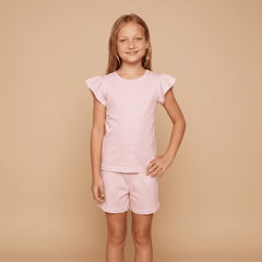 Pijama Niña Corto Algodón Vichy rosado