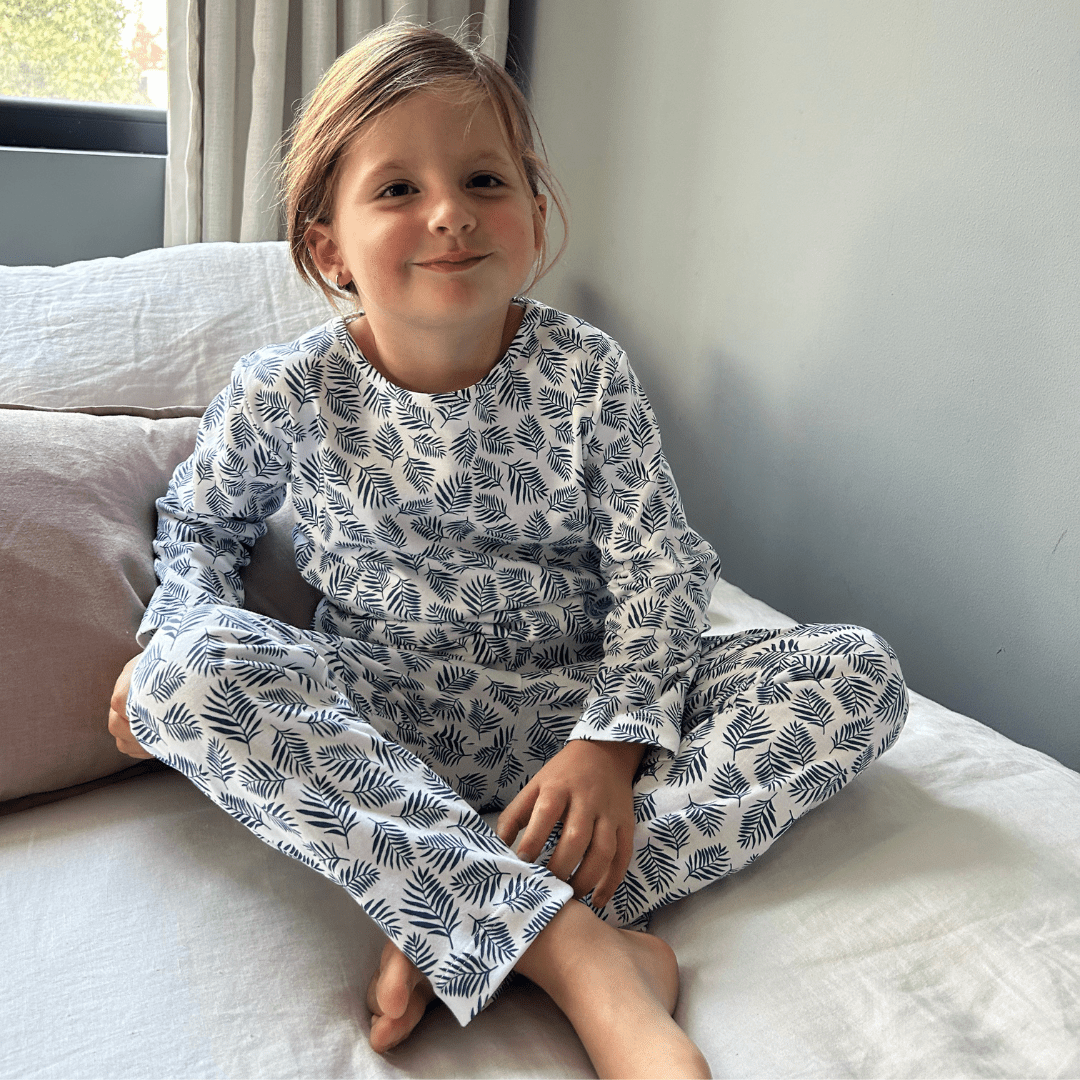 Pijama Niña Manga Larga Algodón Pima Helecho Azul - SimplyB
