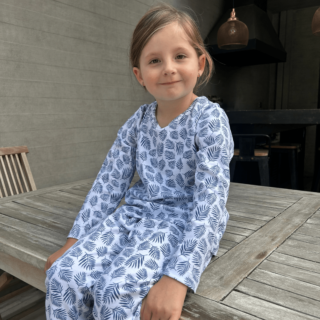 Pijama Niña Manga Larga Algodón Pima Helecho Azul - SimplyB