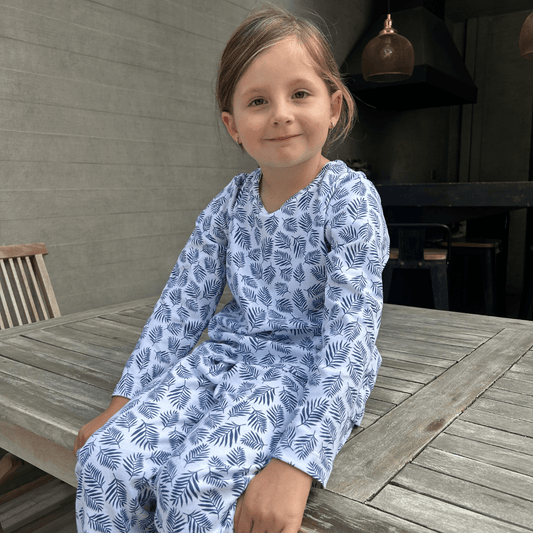 Pijama Niña Manga Larga Algodón Pima Helecho Azul - SimplyB