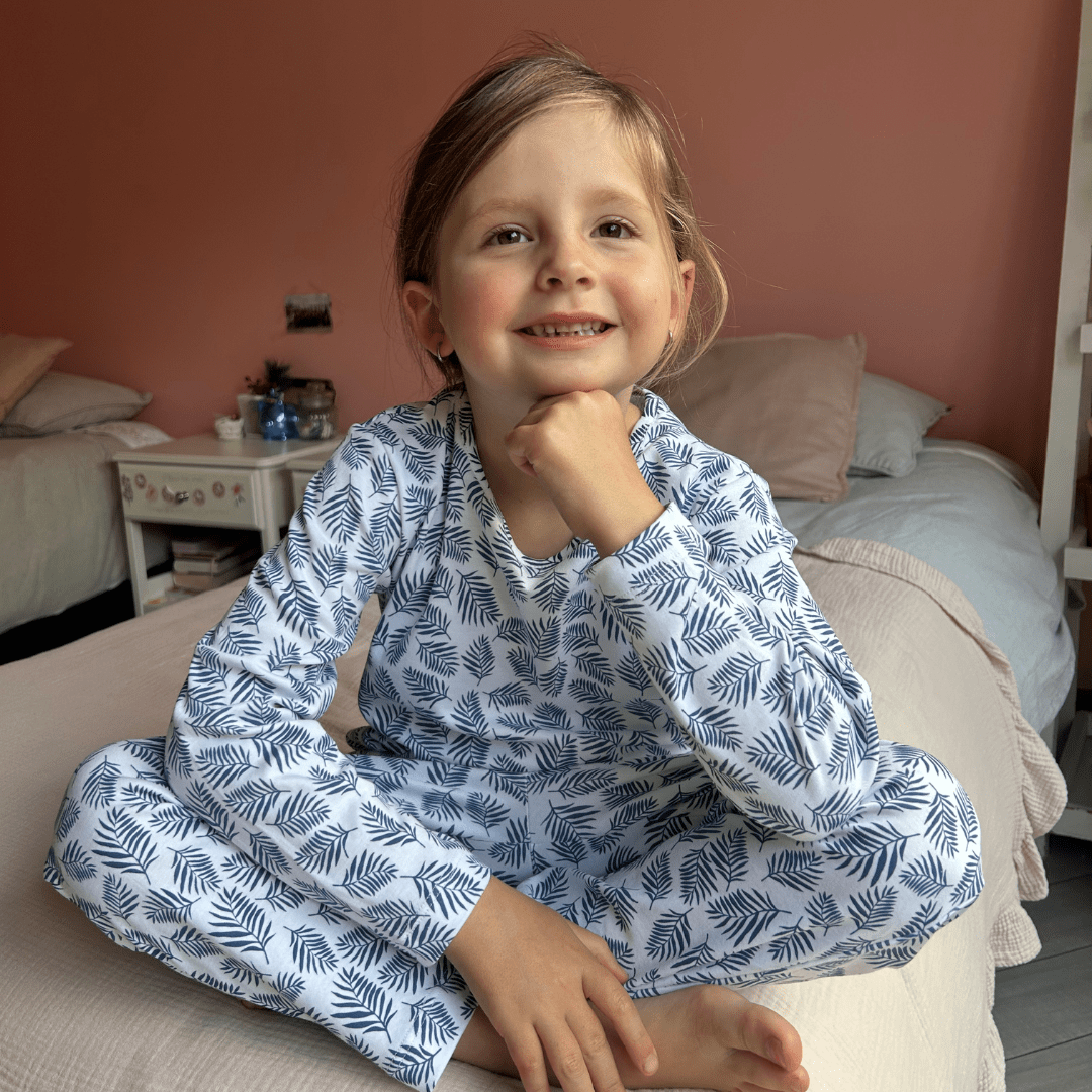 Pijama Niña Manga Larga Algodón Pima Helecho Azul - SimplyB