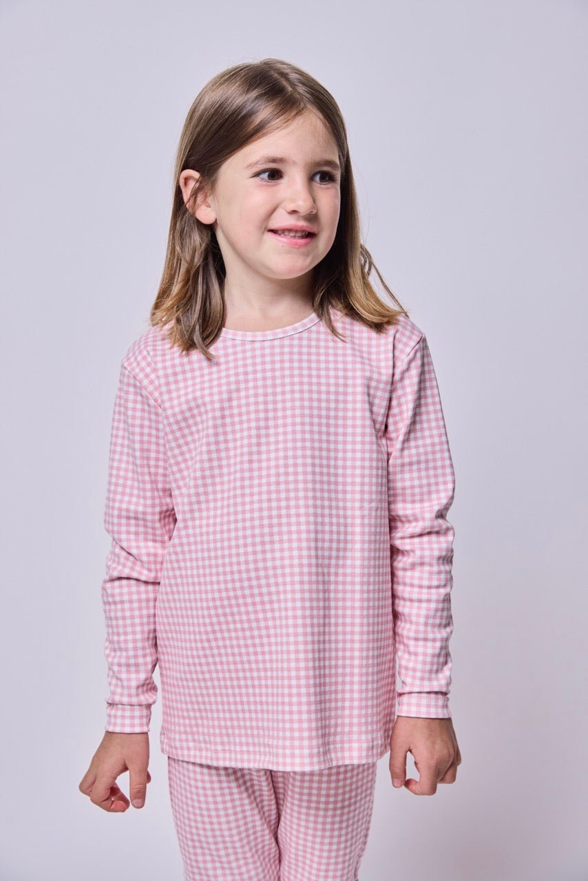 Pijama Niña Manga Larga Algodón Pima Vichy Rosado - SimplyB