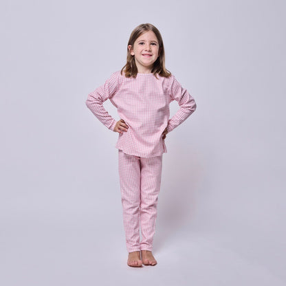 Pijama Niña Manga Larga Algodón Pima Vichy Rosado - SimplyB