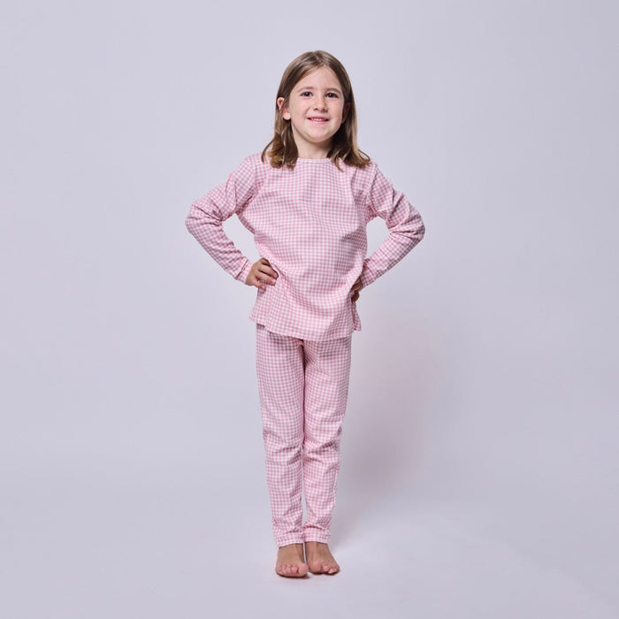 Pijama Niña Manga Larga Algodón Pima Vichy Rosado - SimplyB