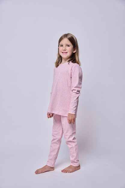 Pijama Niña Manga Larga Algodón Pima Vichy Rosado - SimplyB