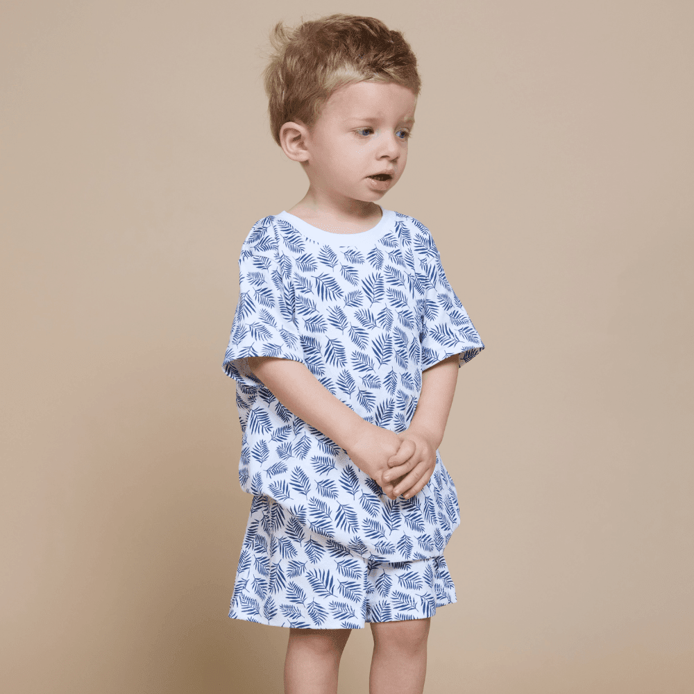 Pijama Niño Corto Algodón Pima Helecho Azul - SimplyB