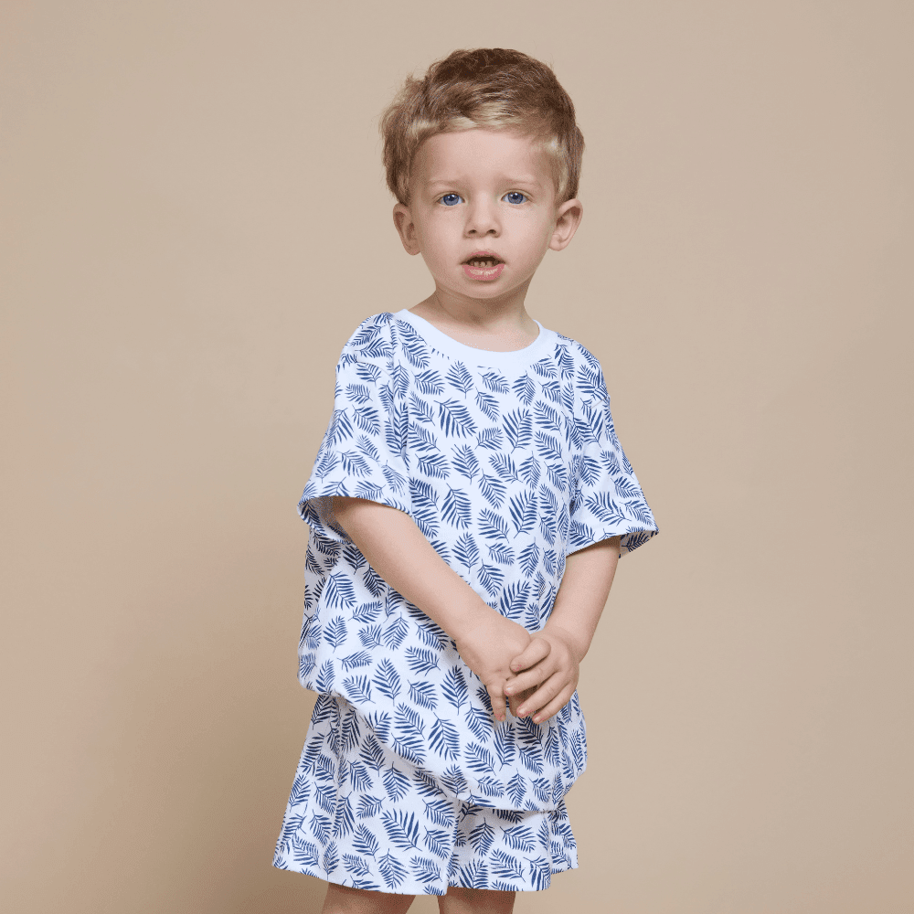 Pijama Niño Corto Algodón Pima Helecho Azul - SimplyB