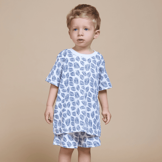 Pijama Niño Corto Algodón Pima Helecho Azul - SimplyB