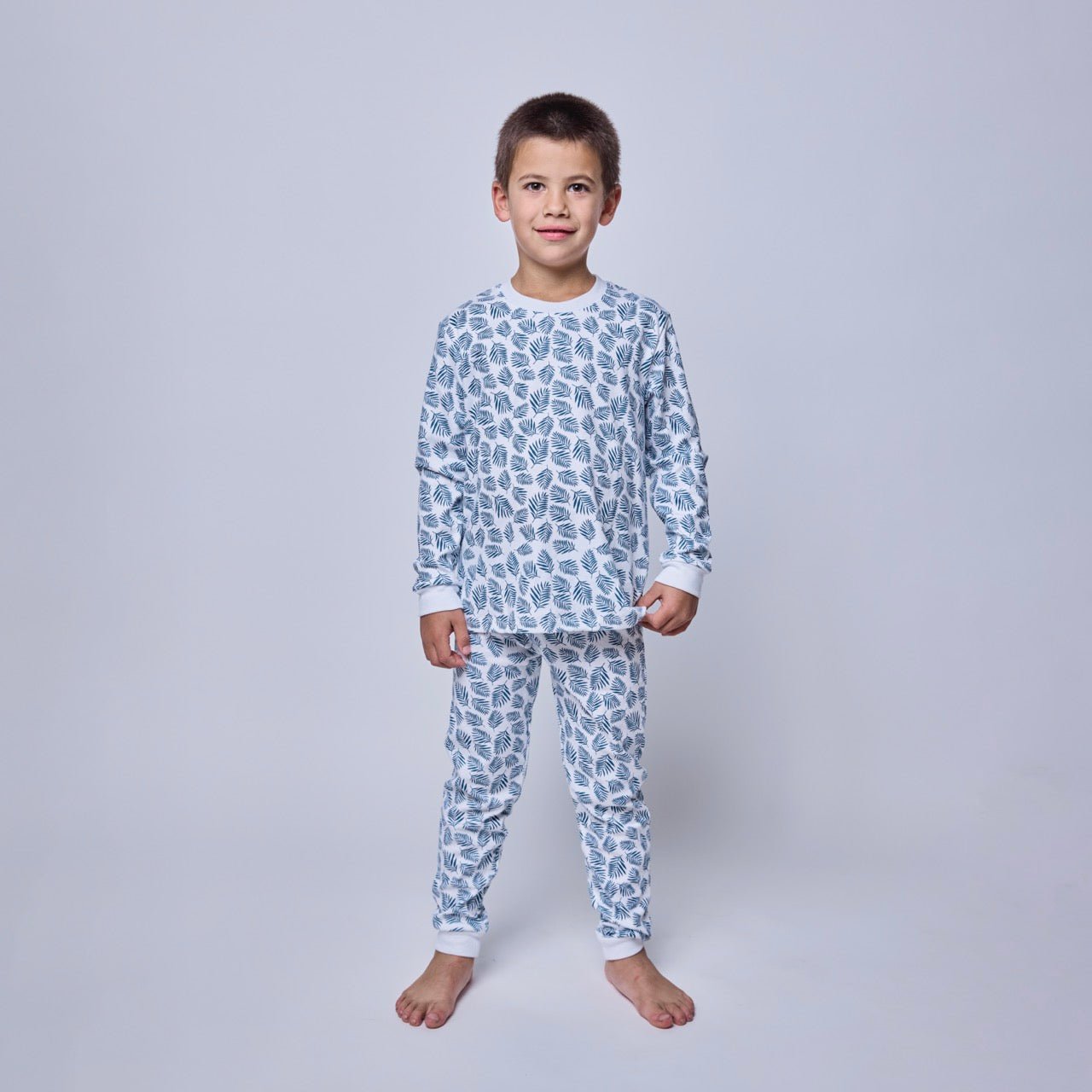 Pijama Niño Manga Larga Algodón Pima Helechos Azules - SimplyB