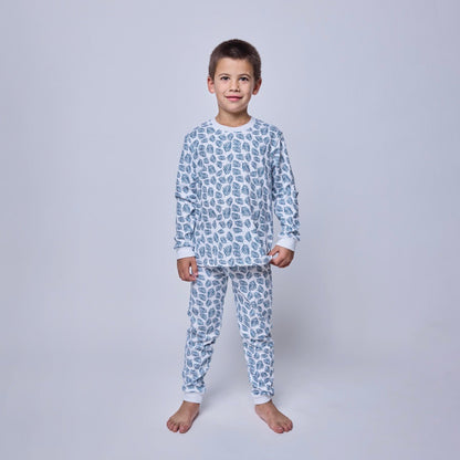 Pijama Niño Manga Larga Algodón Pima Helechos Azules - SimplyB