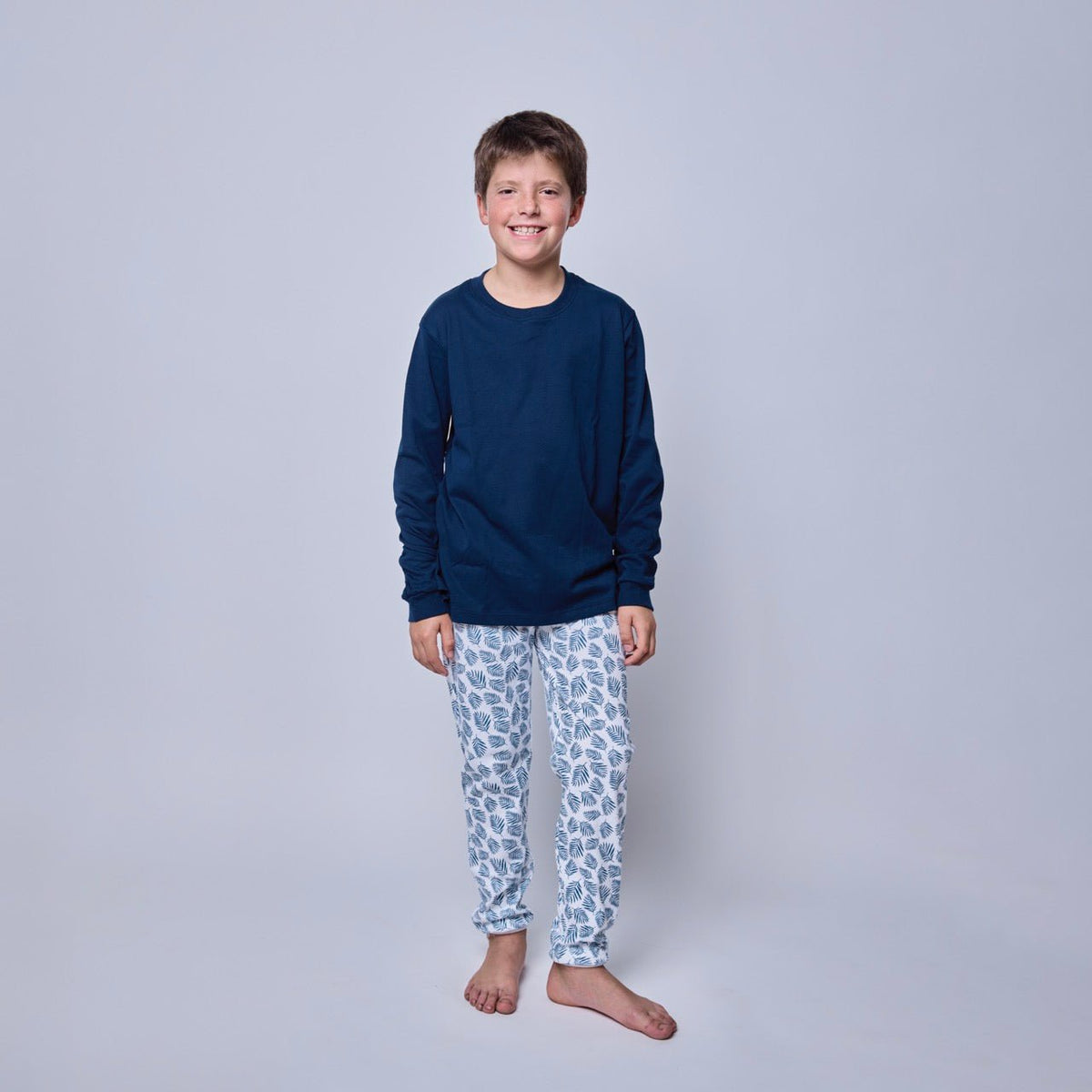 Pijama Niño Manga Larga Algodón Pima Helechos Azules - SimplyB