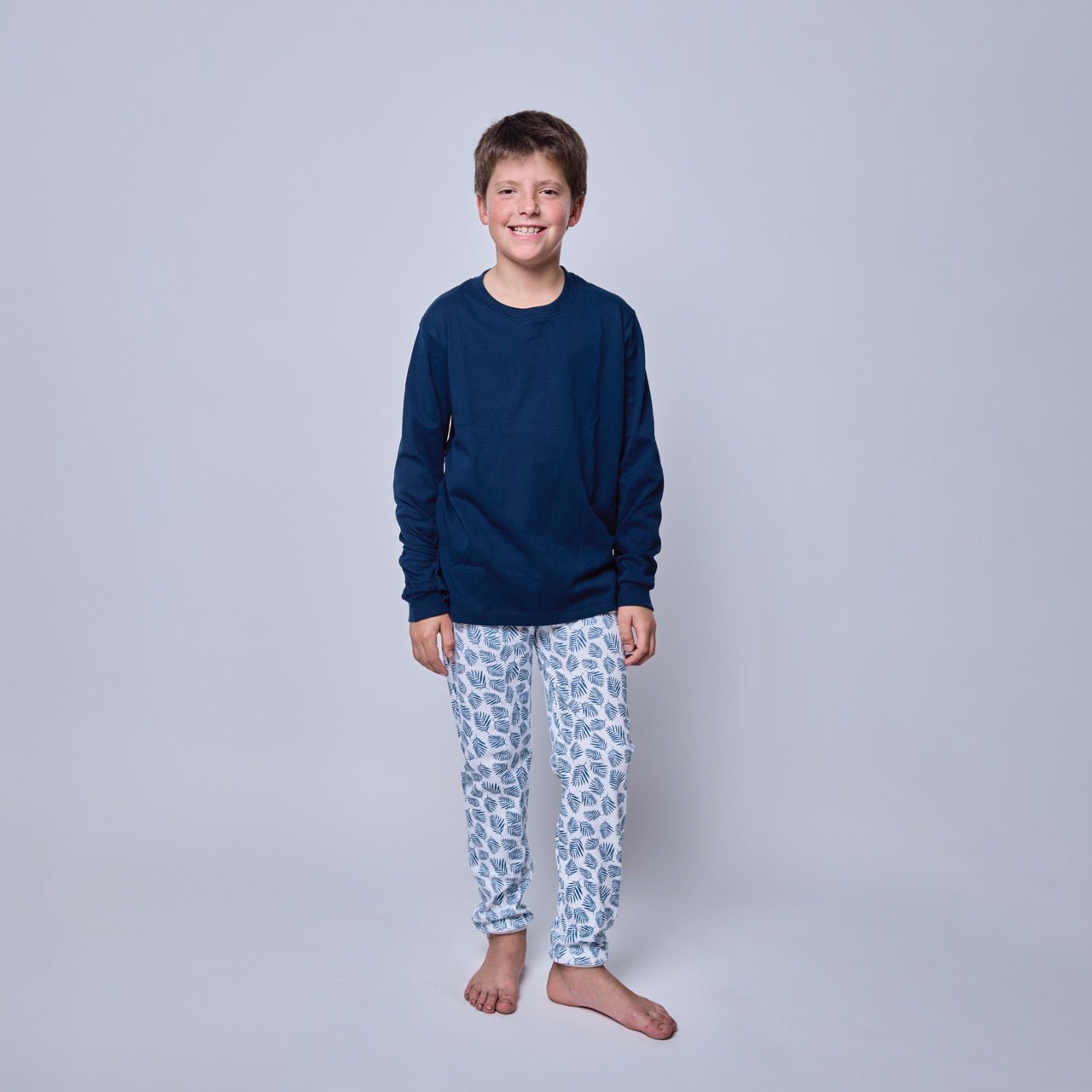 Pijama Niño Manga Larga Algodón Pima Helechos Azules - SimplyB