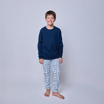 Pijama Niño Manga Larga Algodón Pima Helechos Azules - SimplyB
