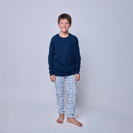 Pijama Niño Manga Larga Algodón Pima Helechos Azules - SimplyB