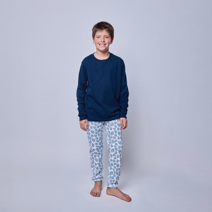 Pijama Niño Manga Larga Algodón Pima Helechos Azules - SimplyB