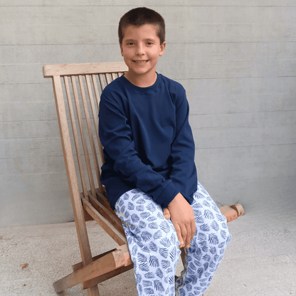 Pijama Niño Manga Larga Algodón Pima Helechos Azules - SimplyB