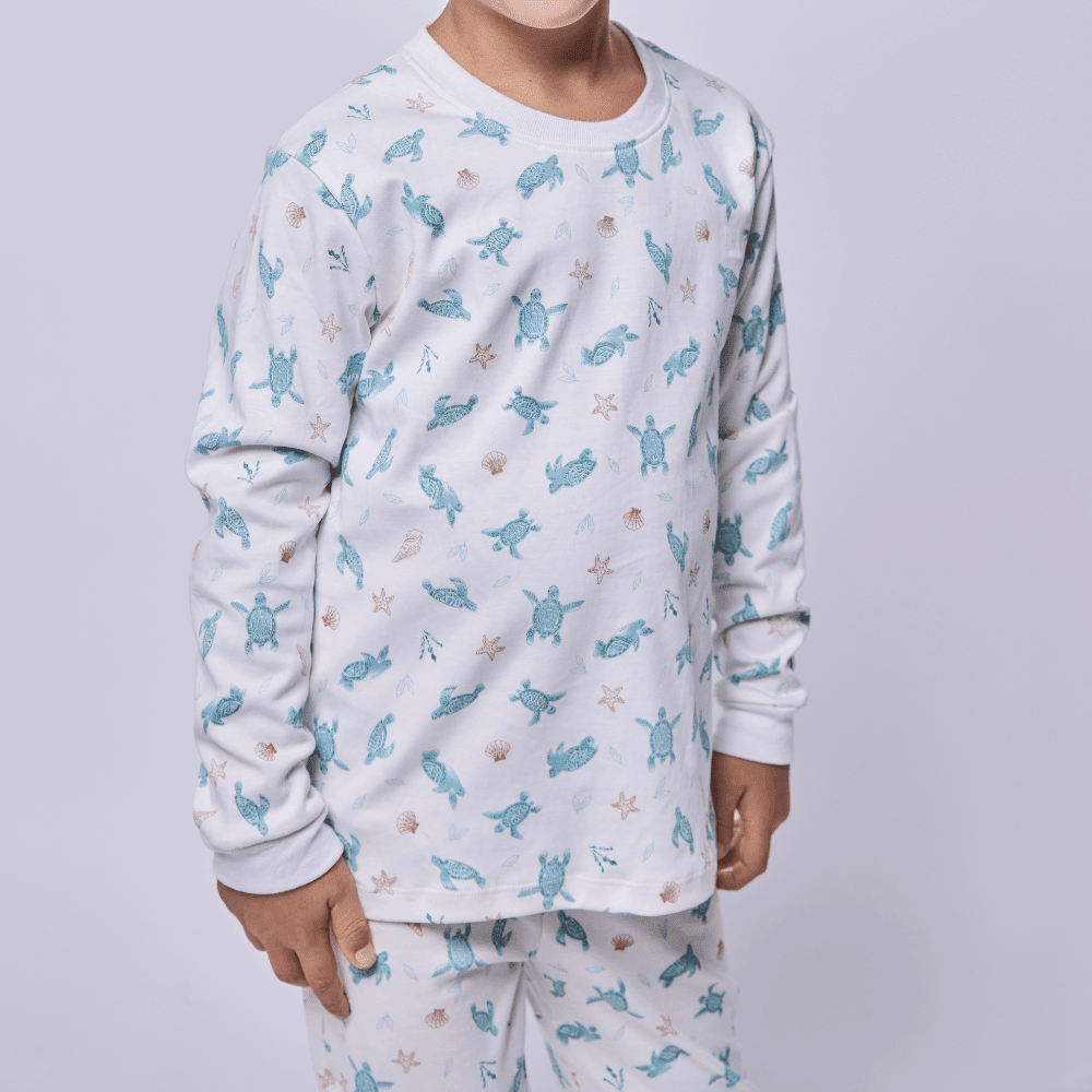 Pijama Niño Manga Larga Algodón Pima Tortugas Acuarela - SimplyB
