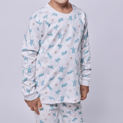 Pijama Niño Manga Larga Algodón Pima Tortugas Acuarela - SimplyB