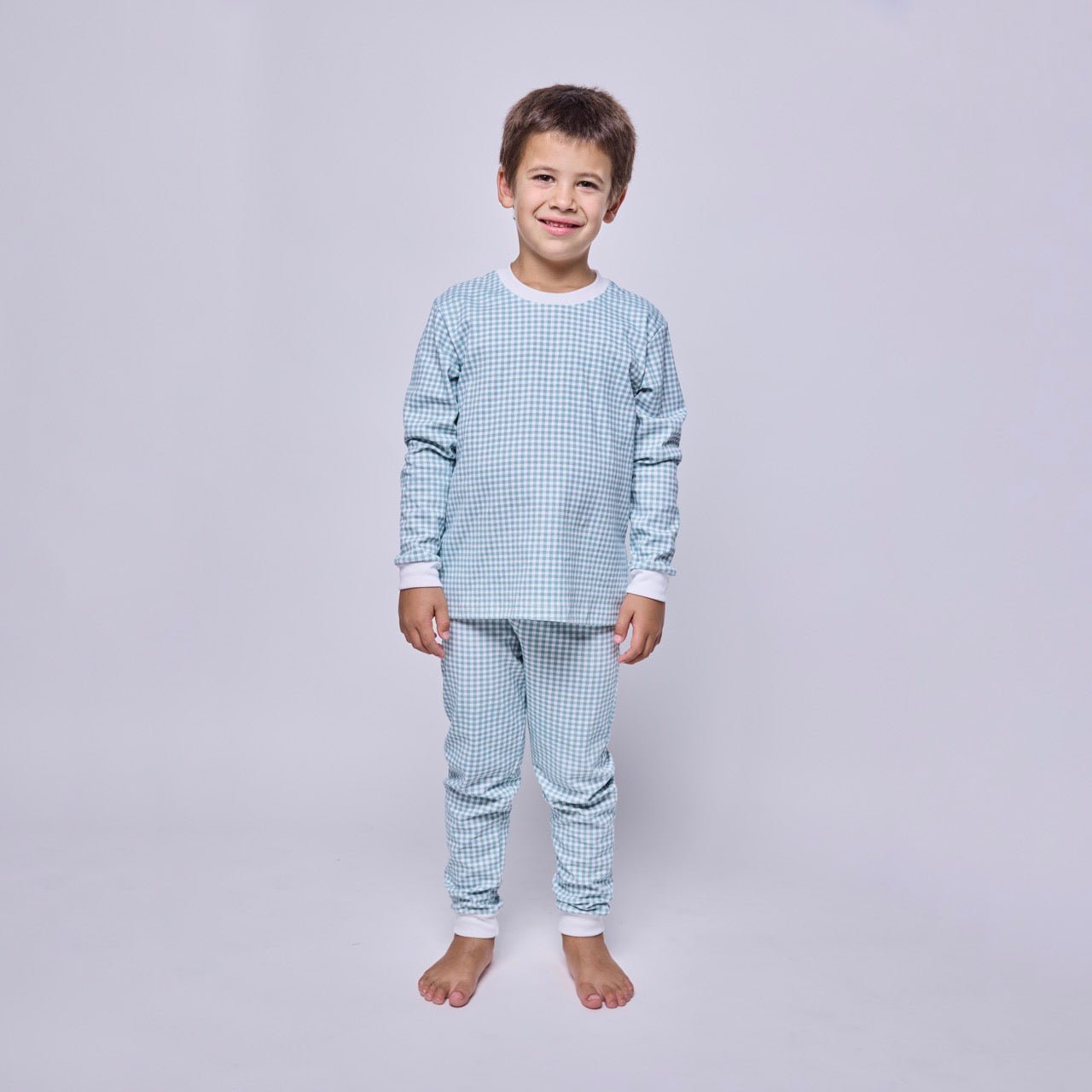 Pijama Niño Manga Larga Algodón Pima Vichy Verde - SimplyB