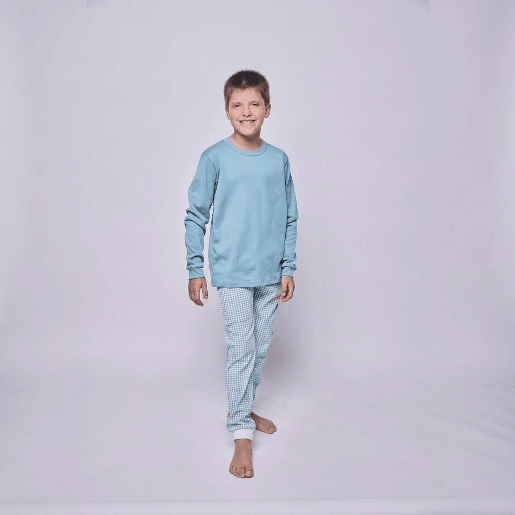 Pijama Niño Manga Larga Algodón Pima Vichy Verde - SimplyB