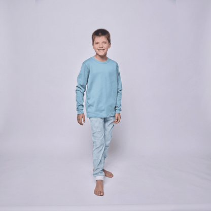 Pijama Niño Manga Larga Algodón Pima Vichy Verde - SimplyB