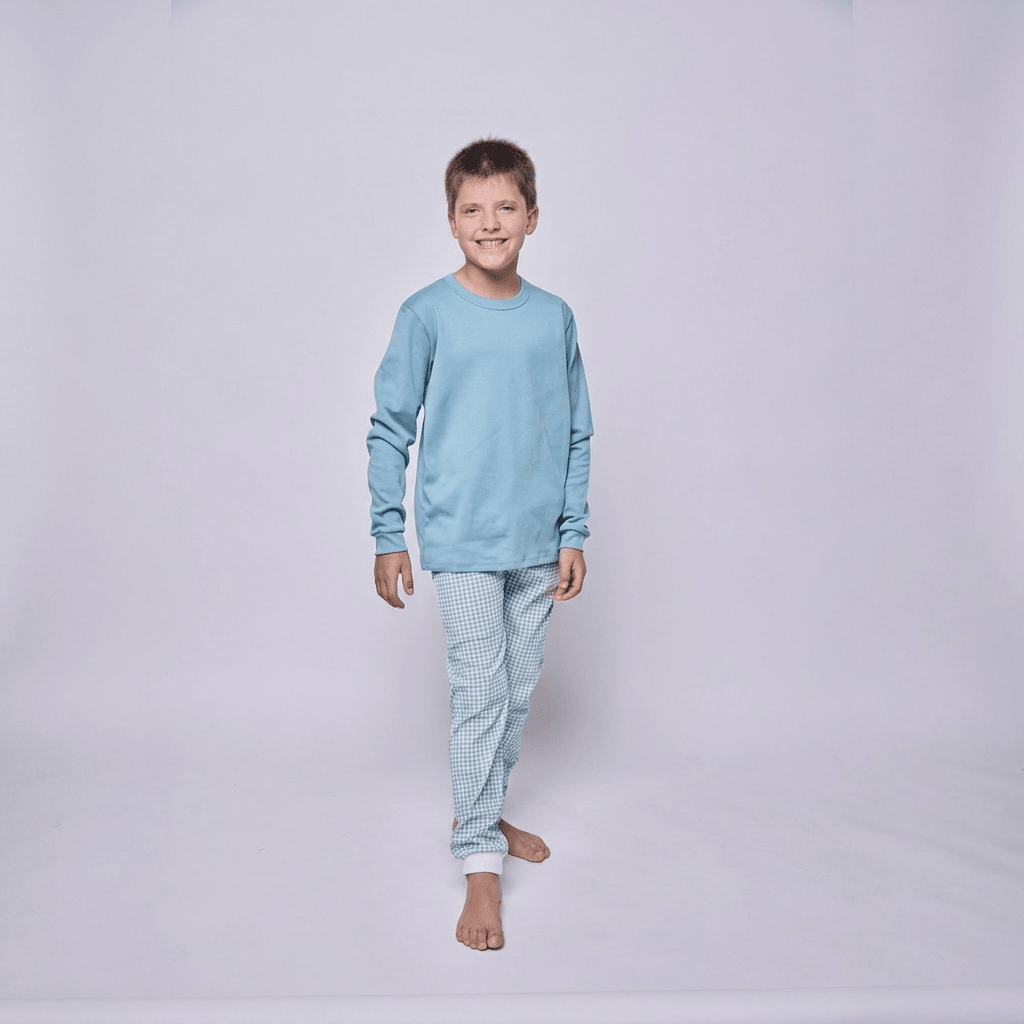 Pijama niño manga larga vichy verde algodón pima - SimplyB