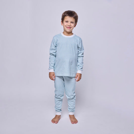 Pijama niño manga larga vichy verde algodón pima - SimplyB