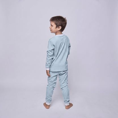 Pijama niño manga larga vichy verde algodón pima - SimplyB