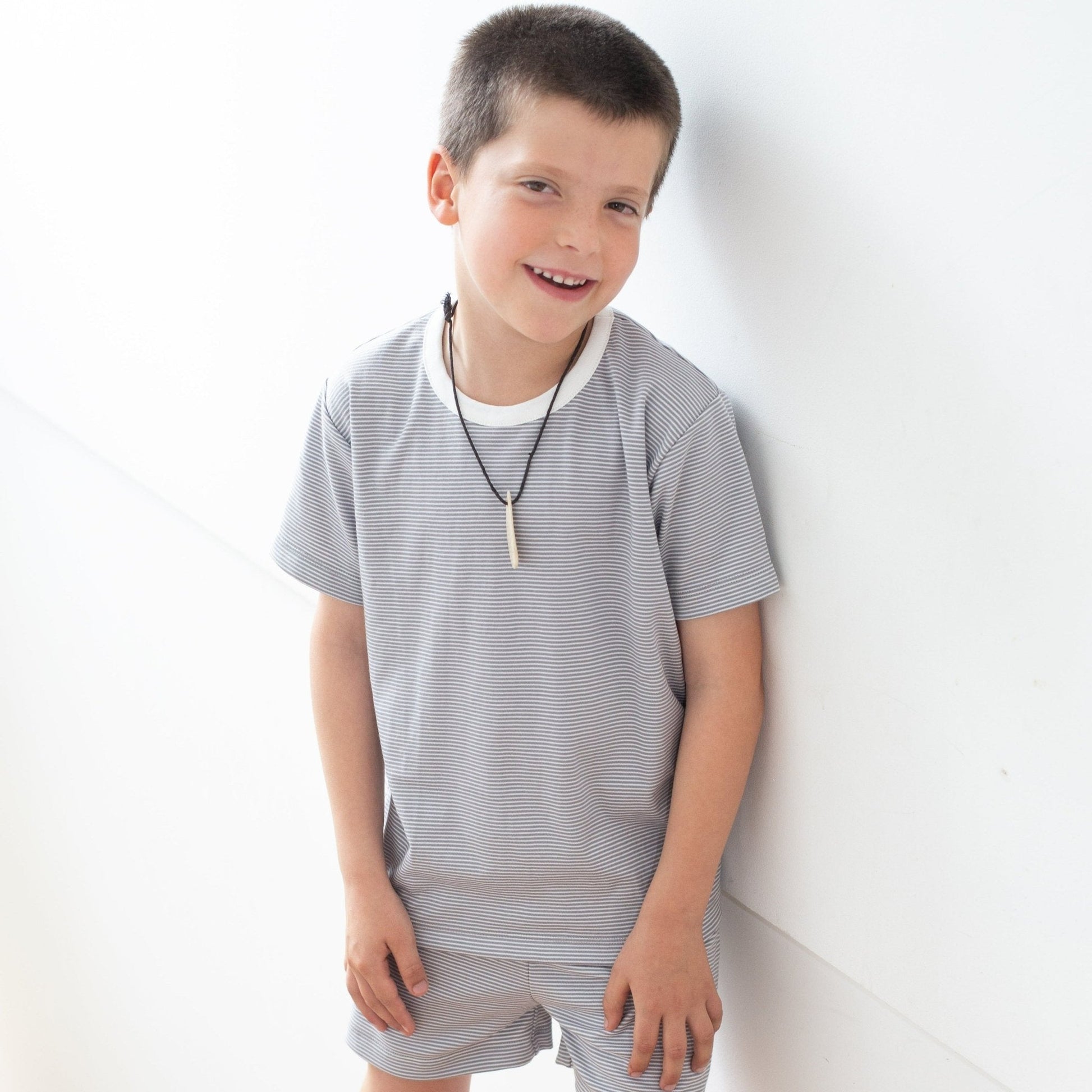 Pijama Niño y Niña Corto Algodón Pima Rayas - SimplyB