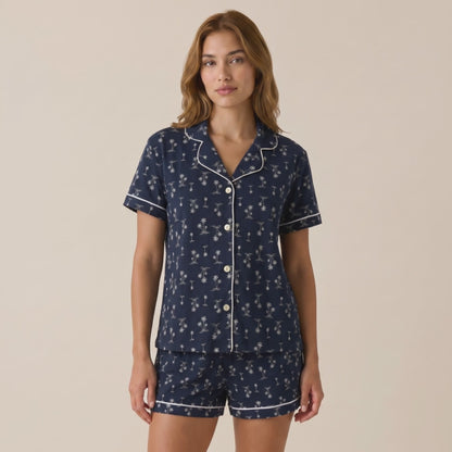 Pijama Mujer algodón pima palmeras azules