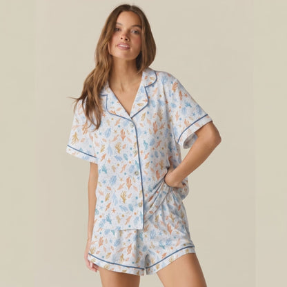 Pijama Mujer algodón pima corto fondo marino