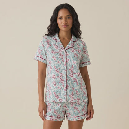 Pijama Mujer algodón pima corto enredadera uva