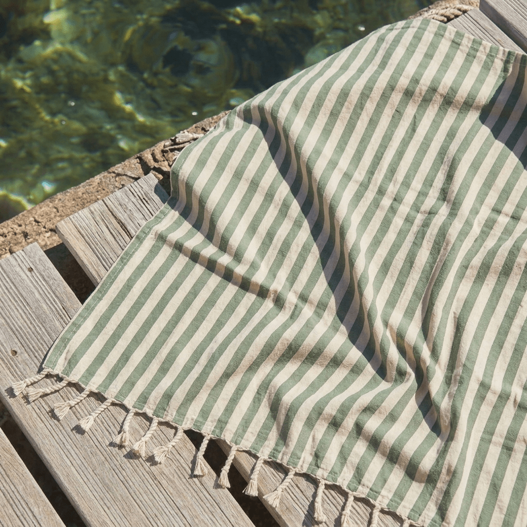Toalla de playa 100% algodón rayas verde - SimplyB