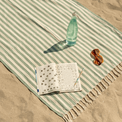 Toalla de playa 100% algodón rayas verde - SimplyB