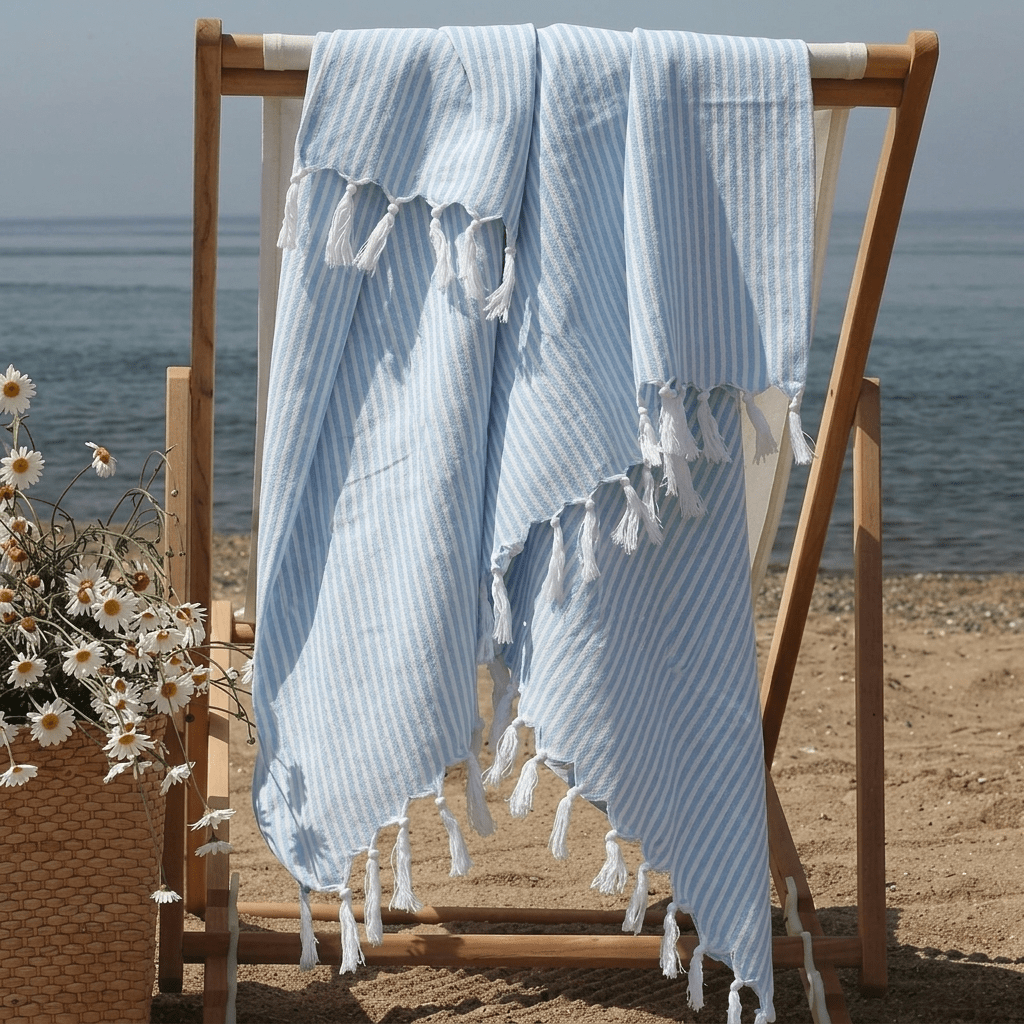 Toalla turca de playa 100% algodón rayas azules - SimplyB